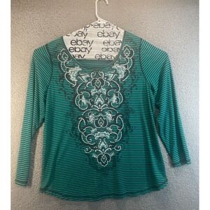 One‎ World  Top Women's Green and Black Striped  Size 1X Casual Loose
